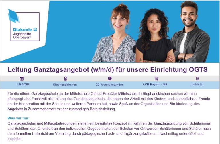 Stellenausschreibung Diakonie für OGTS-Leitung